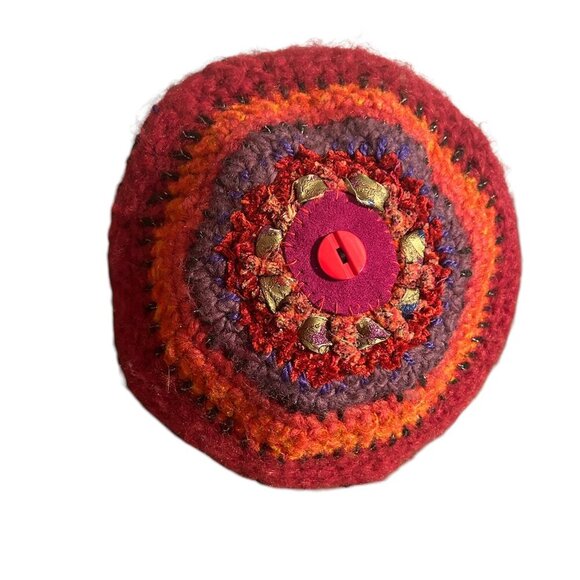 Handmade Vtg Wool Beret Colorful Hat Winter Toque‎ Pink Bohemian Boho Multicolor - Picture 4 of 10